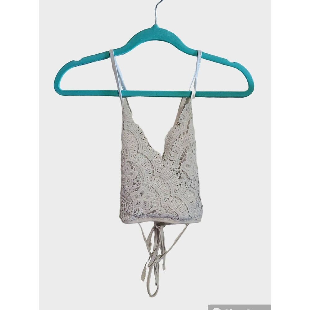 Shein White Lace Front Tie Back Top Size Small Very Clean